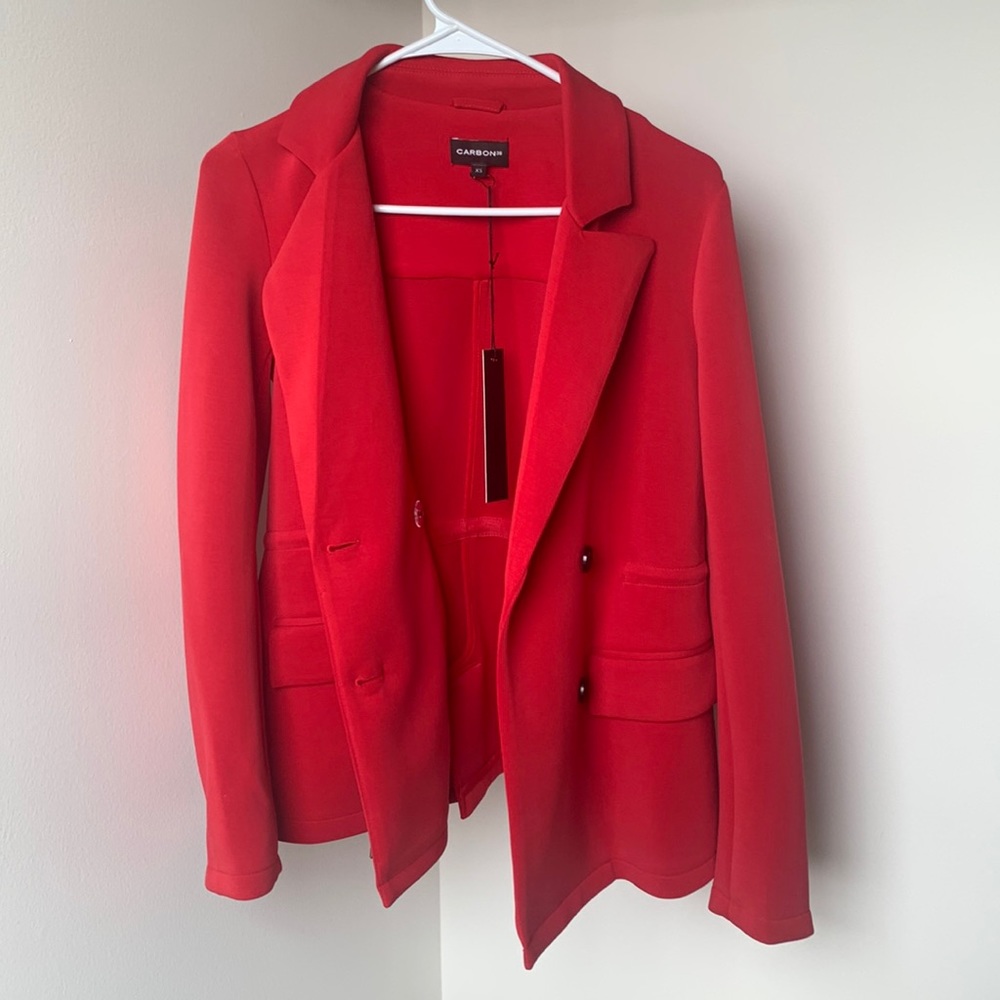 CARBON38- Reverse Neoprene Blazer In Carbon Red- XS